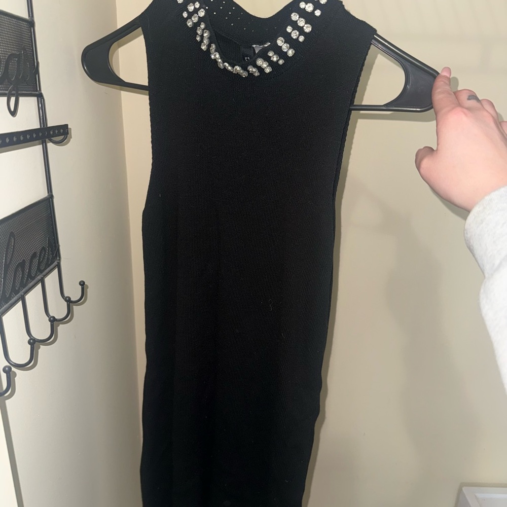 H&M Black Mini Dress with Embellished Neckline